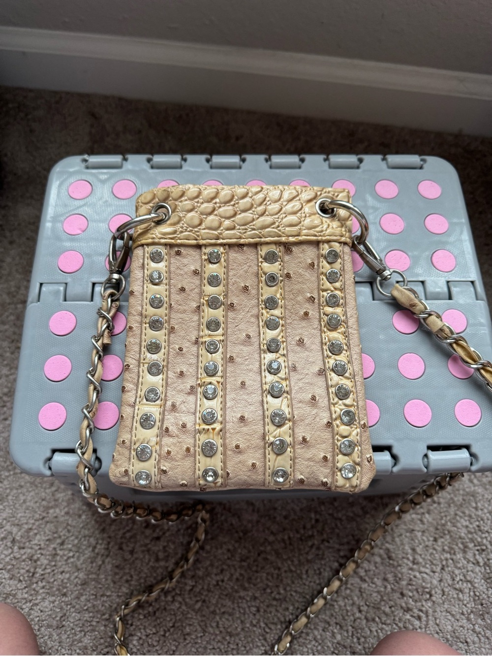 Tan Leather and Rhinestone Crossbody/Purse